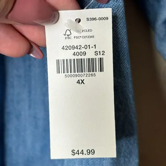 Old Navy Blouse Women's 4X Puff Sleeve Jean Ruffle Trimmed Poet Chambray Peasant - Picture 5 of 10